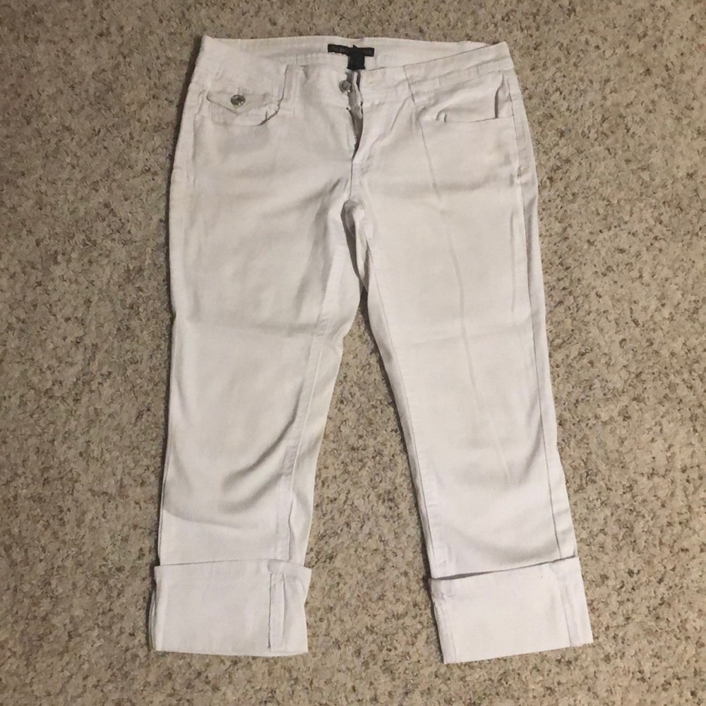 White bejeweled capris